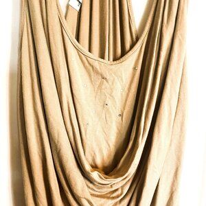 Sexy Draped Knit Top with Rhinestones – Size L – Beige – Viscose – Made in Europ